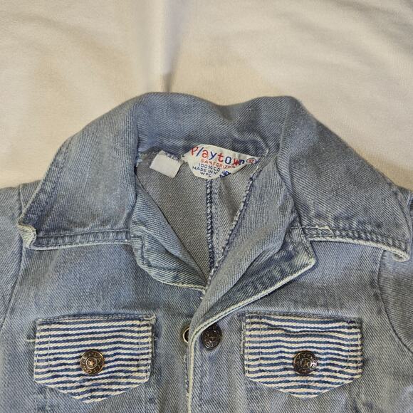 Vintage Playtown Denim Jumpsuit Long Sleeve 1980s Unisex Size 3T Jean Blue - Picture 7 of 16